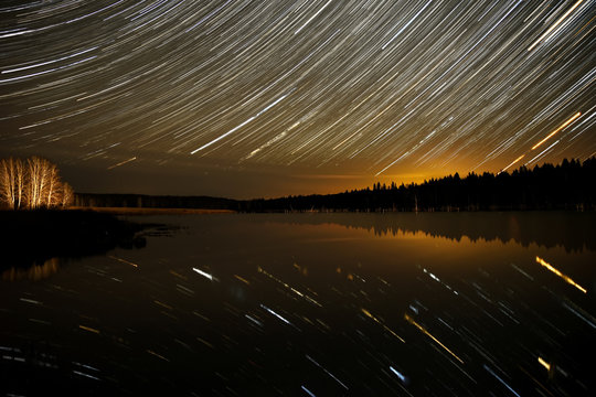 star lake sky forest tracks