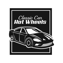 Classic car icon. Vehicle automobile and transportation theme. Isolated black and white design. Vector illustration