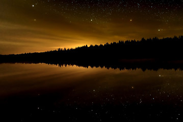 star lake sky forest reflection