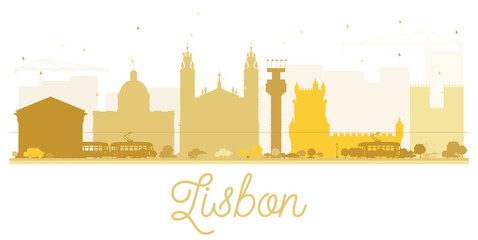 Lisbon City skyline golden silhouette.