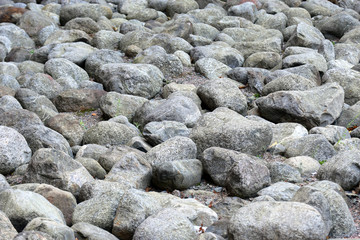 Closeup of grey pebbles. Lots of stones background.
