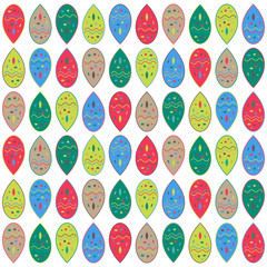 Abstract colorful blobs vector ornament, red green yellow brown drop shapes pattern