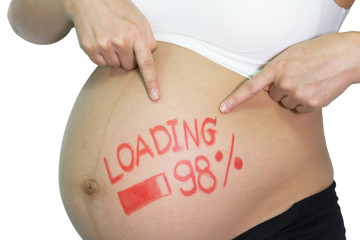 Pregnant Asian Woman with painted brush word - loading and figur