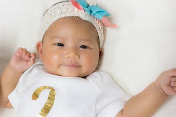 Two month old new born asian cute baby.