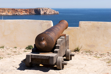 Fototapeta na wymiar Ancient bronze cannons at the fortress of Cabo de Sao Vicente, Sagres, Portugal