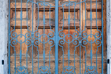 Closed building main door, wood and iron