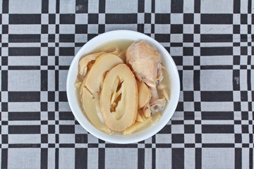 Streamed Chinese bamboo shoots with chicken in bone soup  is healthy Chinese food for body stronger and can be good