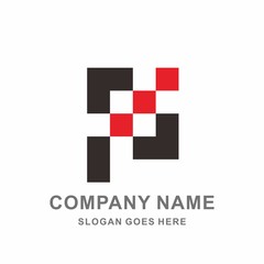 Monogram Letter P Geometric Square Pixel Vector Logo Design Template 