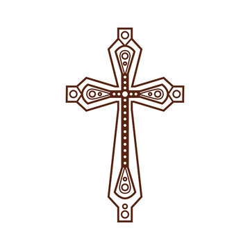 Ornate christian cross vector icon isolated on white