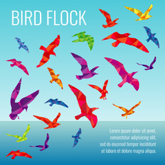 Abstract vector background with color silhouettes of flying birds