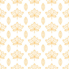 Seamless orange wallpaper with a natural pattern of leaves in a simple, minimalist style. Good for wallpaper, packaging, invitations, background, scrap booking. Vector. 