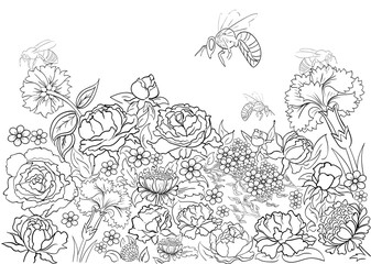 Hand drawn ink pattern. Coloring book for adult