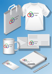 Mock-up vector illustration of a set of objects with the logo for the company for your design