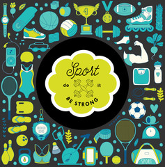 fitness and sport elements in doodle style