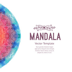 Watercolor mandala, lace ornament made of round pattern in oriental style.