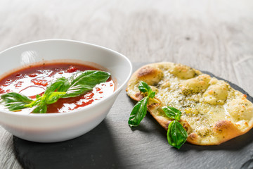 Spanish cold tomato based soup gazpacho.