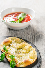 Spanish cold tomato based soup gazpacho.