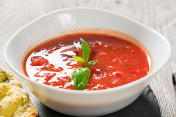 Spanish cold tomato based soup gazpacho.