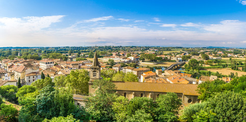 Panoramic view at the Beziers city with St.Jude church in France