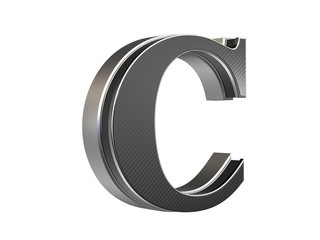 Uppercase Letter C - steel and carbon extruded letter isolated on white background