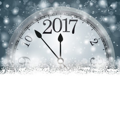 Fototapeta na wymiar Gray Christmas Card Cover Winter Snowflakes Clock 2017