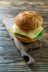Close up view of assembling a beef hamburger