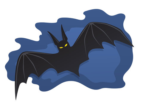 Vector illustration. Bat of a bat flying in the night sky isolated on white background