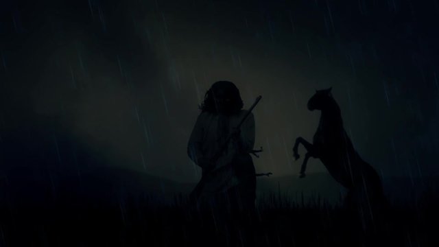 An Epic Native American Indian Warrior and a Horse Under a Storm