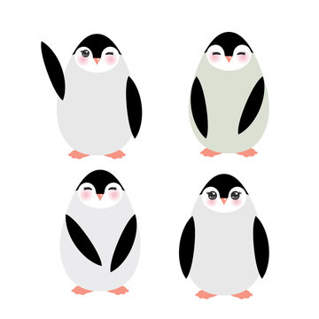 Funny penguins on white background. Vector
