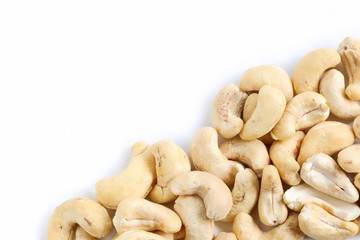 Natural Cashew Nuts on White Background
