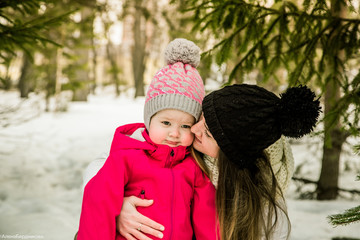  walk mom and daughter in the woods