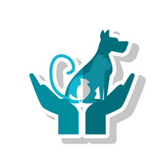 Dog cat and bird over hands icon. Pet animal domestic and care theme. Isolated design. Vector illustration