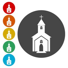 Church icon in circle, vector illustration