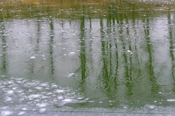 river ice reflection snow background