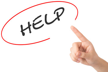 Hand of a young girl points to a word