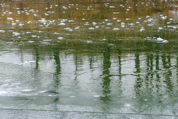 river ice reflection snow background