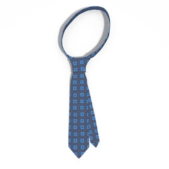 Front view blue tie with square pattern isolated on white. 3D illustration