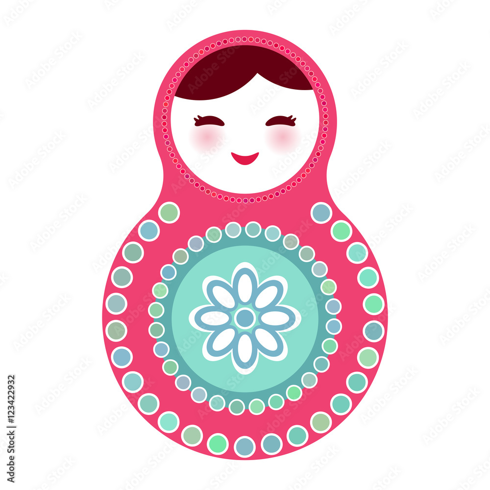 Wall mural Russian dolls matryoshka on white background, pink blue colors. Vector