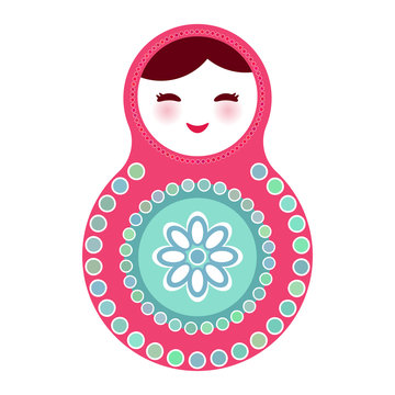 Russian dolls matryoshka on white background, pink blue colors. Vector