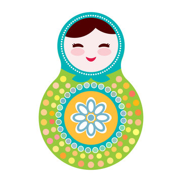 Russian dolls matryoshka on white background, green and blue colors. Vector