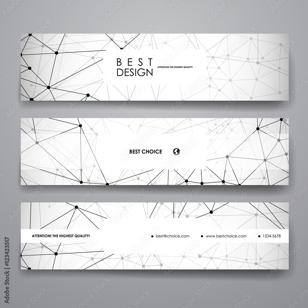 Sticker set of modern design banner template in molecular structure style