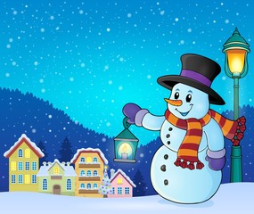 Snowman with lantern theme image 5