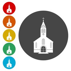 Church icon in circle, vector illustration 