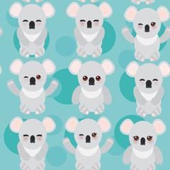 Seamless pattern -Funny cute koala on blue background. Vector
