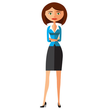 Young cartoon banker lady with crossed arms vector illustration