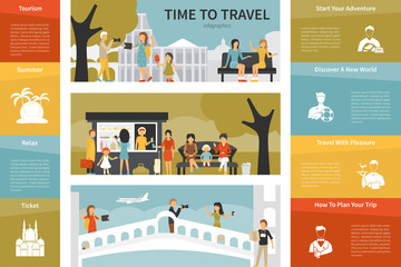 Time To Travel infographic flat vector illustration. Presentation Concept