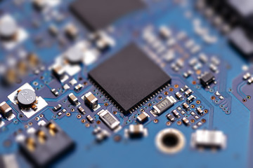 Microprochip on blue circuit board