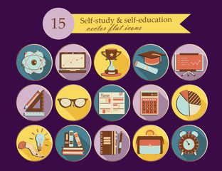 Self study and education themed icons set.
