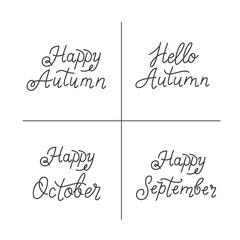 Vector set of autumn monoline lettering.  Autumn inscriptions phrases in trendy linear style isolated on white background and easy to use.