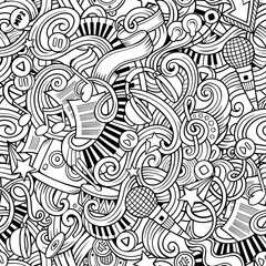 Cartoon hand-drawn doodles music seamless pattern